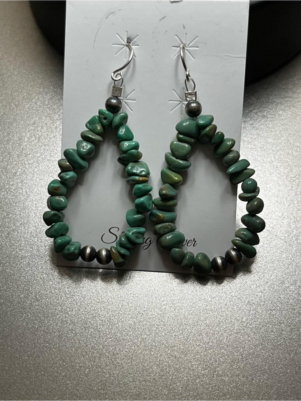 Royston Turquoise Chip Hoop Earrings Sterling Silver - Southwestern Style